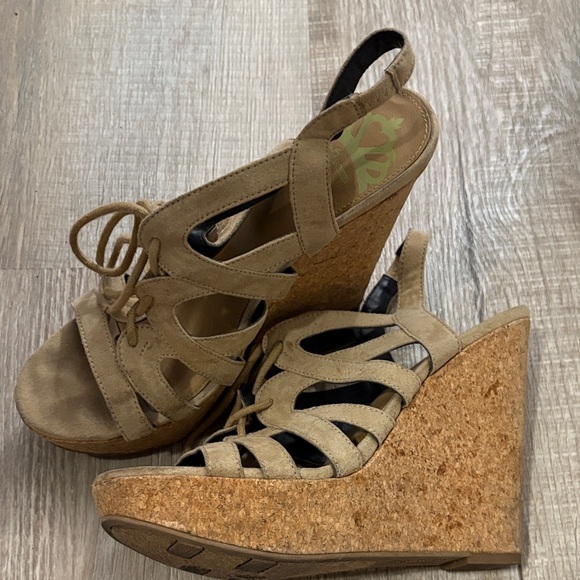 Fergalicious Tan Lace-Up Wedge Sandals - Picture 2 of 4